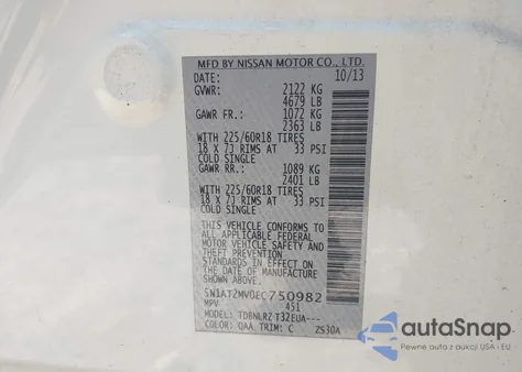 2014 Nissan Rogue Sl z USA, uszkodzony, nr VIN 5N1AT2MV0EC750982